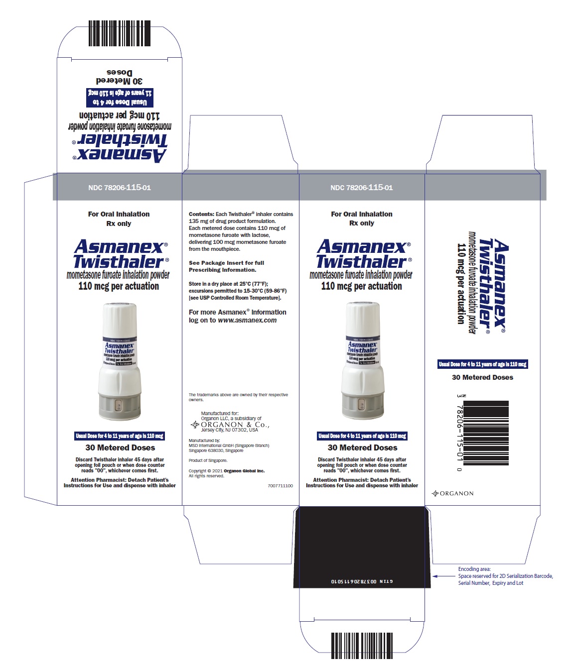 Rx Item-Asmanex Twist 220MCG mometasone furoate  14 Inhalation by Merck & Co Pharma USA 