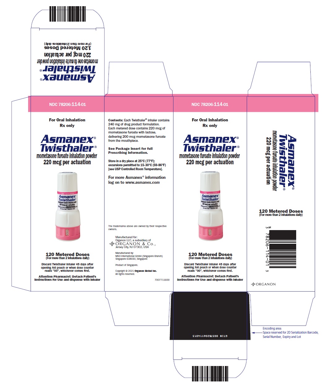 Rx Item:Asmanex 220MCG Twist mometasone furoate Inhaler 30DS PWD by Organon USA