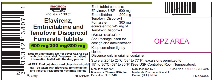 Rx Item:Efavirenz-Emtricit-Tenofovir 30 TAB by Macleods Pharma USA 