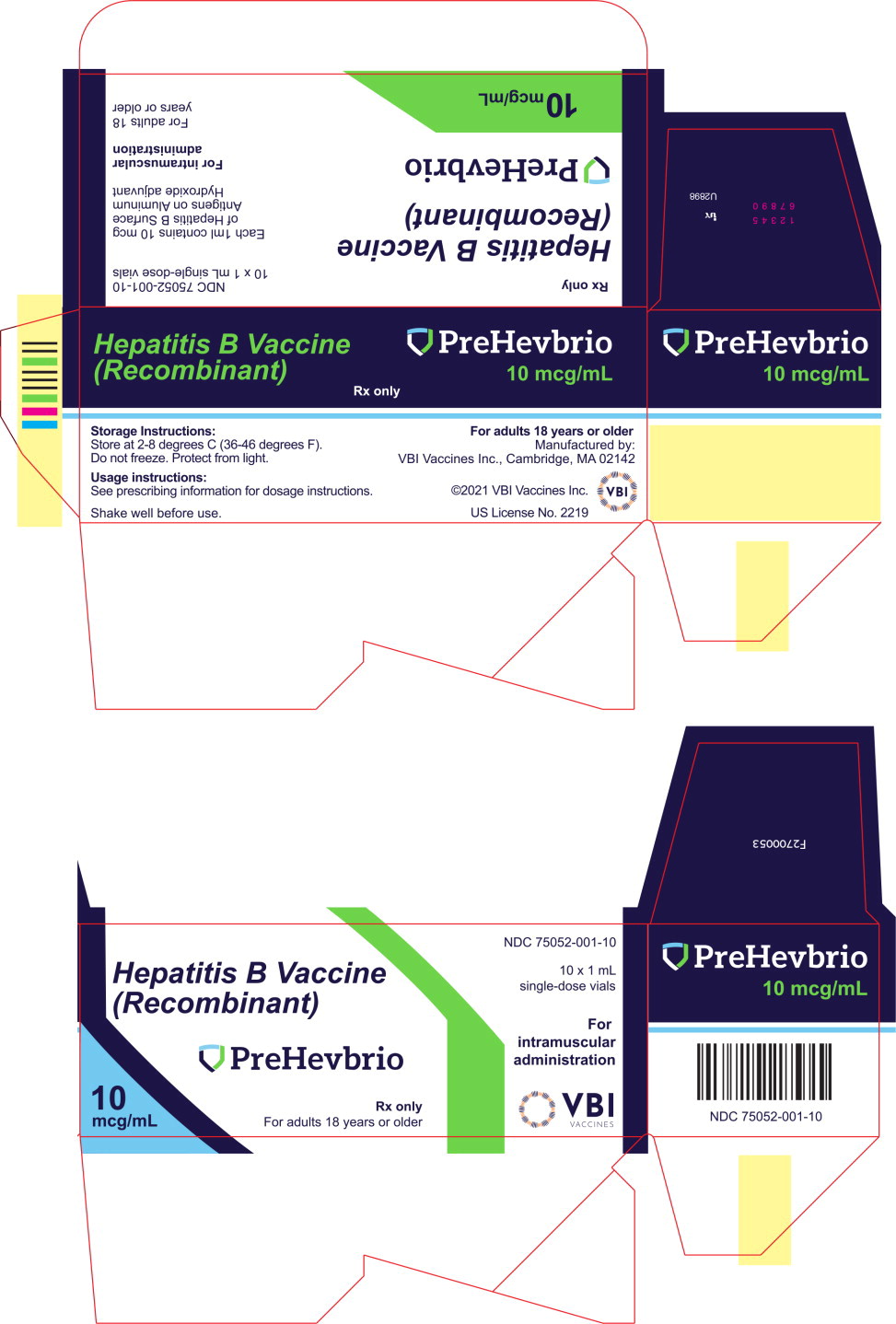 Pack of 12-Rx Item:Prehevbrio hepatitis B virus vaccine 10MCG 10X1ML SDV by Vbi Vaccines  