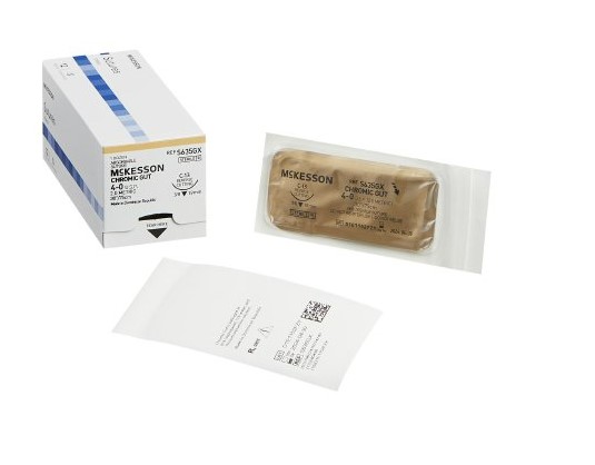 Suture with Needle McKesson Absorbable Uncoated Undyed Suture Chromic Gut Size 4