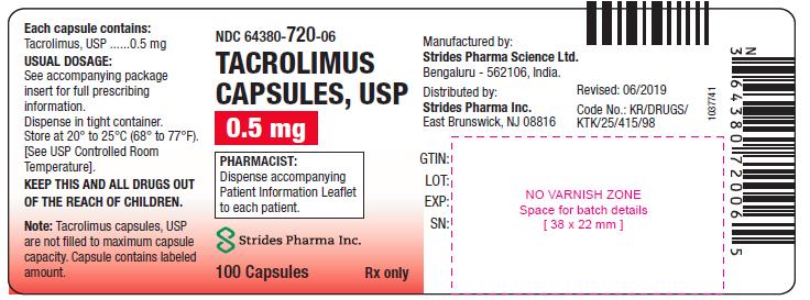 Rx Item-Tacrolimus 0.5 Mg Cap 100 By Strides Pharma USA Gen Prograf