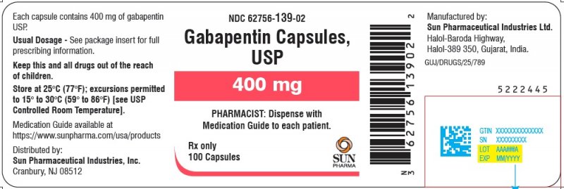 DEA Item:Gabapentin 400MG 100 CAP by Sun Pharma USA Gen Neurontin