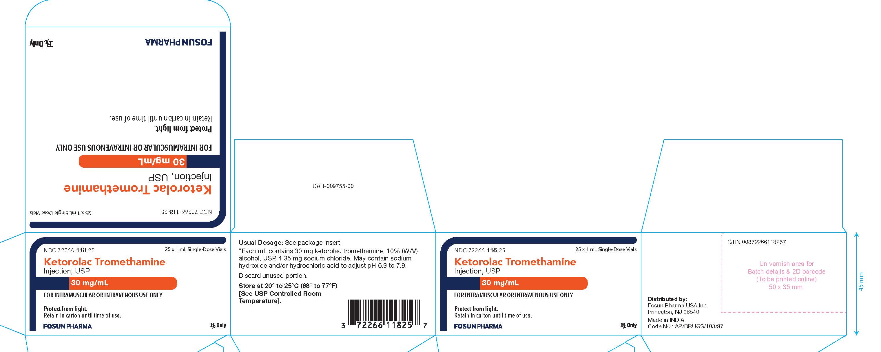 Rx Item-Ketorolac Tromethamine 30MG 25X1 ML Single Dose Vial