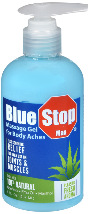 Blue Stop Max Massage Gel Lotion 8 oz Pump By Clavel USA 