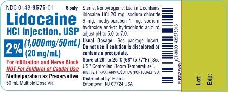 Rx Item-Lidocaine Hcl 2% 1000MG Each 50 ML Multi Dose Vial by Hikma Pharma USA 