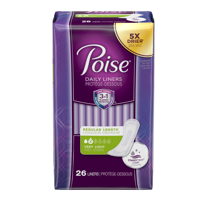 Case of 8-Poise Daily Liners Regular Length Very Light Pantiliners 26ct 