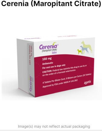 Cerenia (Maropitant Citrate) Antiemetic Tablets for Dogs 160mg, 20 Count