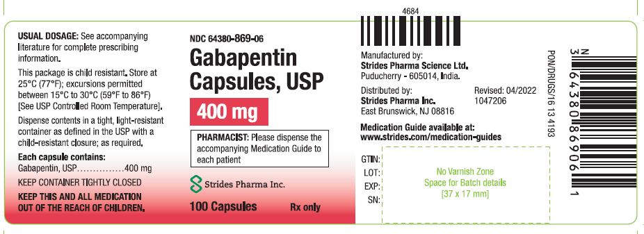 Rx Item-Gabapentin 400MG 500 Cap by Stride Pharma USA gen Neurontin