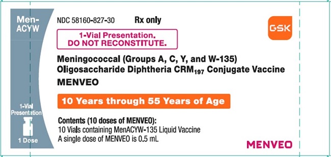 Rx Item-Menveo Vial mening A,C,Y,W-135 dip/PF Vi 10X0.5 M Vaccine  -Keep Refrigerated - by Glaxo Smith Kline Vaccines  