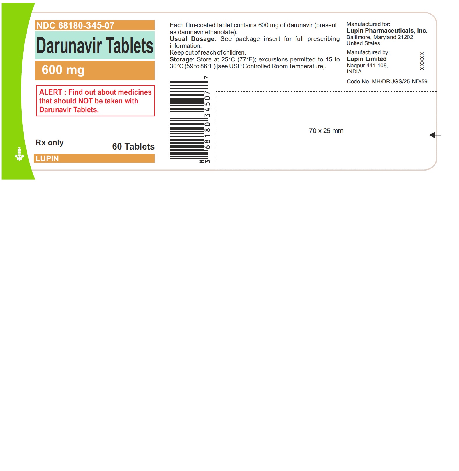 Rx Item-Darunavir Gen Prezista 600Mg Tab 60 By Lupin Pharma USA