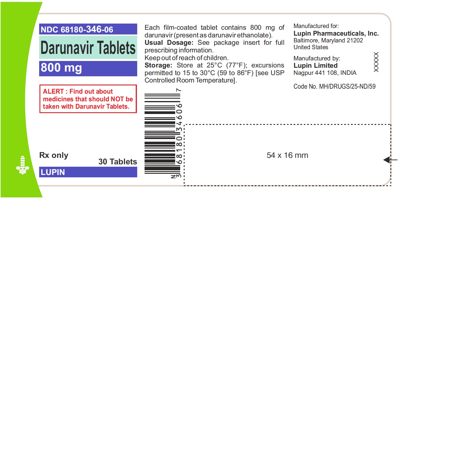 Rx Item-Darunavir Gen Prezista 800Mg Tab 60 By Lupin Pharma USA