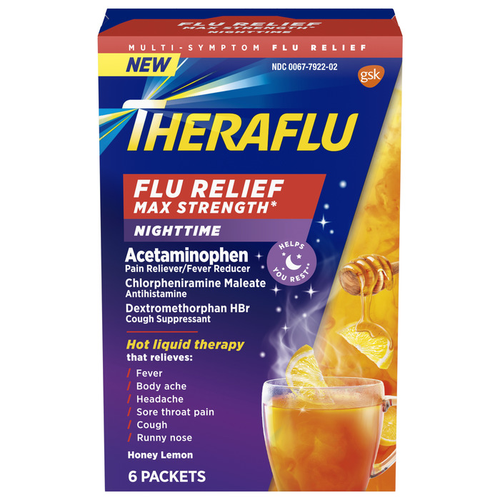 Case of 24--Theraflu Flu Relief Max Strength Nighttime Packets 6ct By Glaxo 