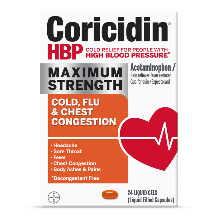 Case of 24-Coricidin HBP Max Cold Flu and Chest Congestion 24ct LGL By Bayer 