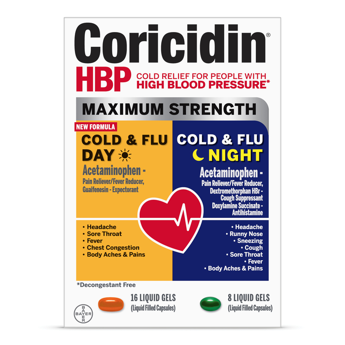 Coricidin HBP Max Day/Night Cold & Flu  24ct LGL By Bayer 