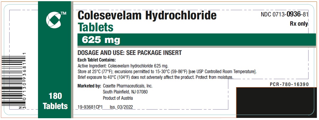 Rx Item-Colesevelam Hcl 625 Mg Tab 180 By Cosette Pharma Gen Welchol