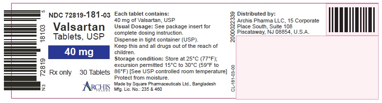 Rx Item-Valsartan 40 Mg Tab 30 By Archis Pharma  Gen Diovan