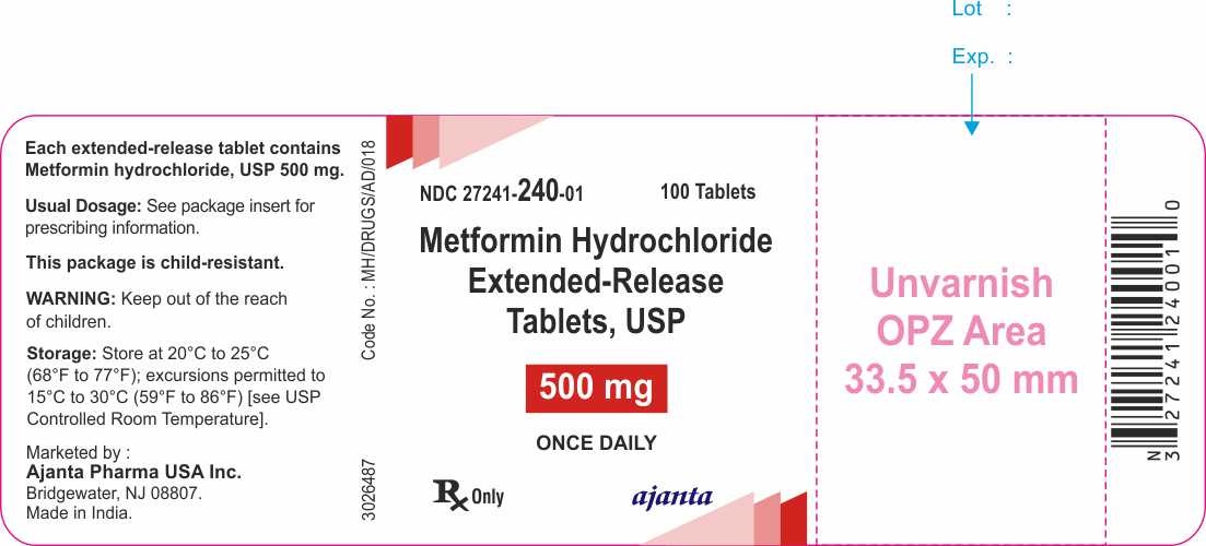 Rx Item-Metformin Hcl 500MG ER 100 TAB-Cool Store- by Ajanta Pharma USA Generics