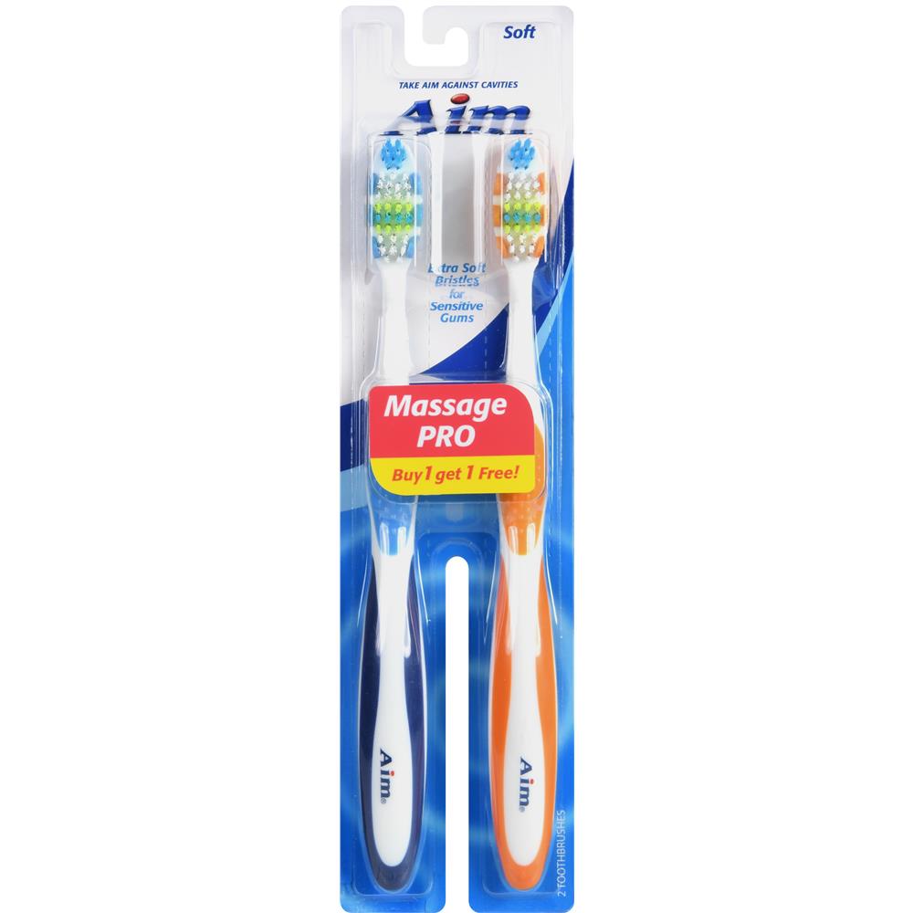 Aim® Massage-Pro Soft Toothbrush, 2 Count Case of 24