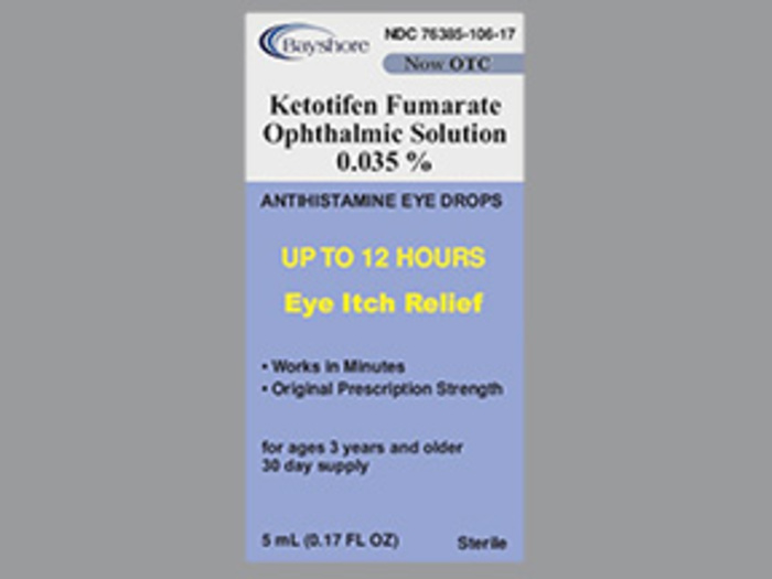 Eye Itch Relief Ketotifen Opthalmic 0.035% 5 ml By Bayshore Pharma USA