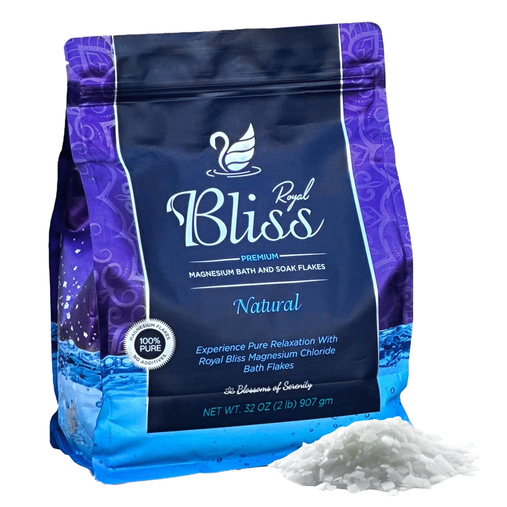 Royal Bliss Magnesium Bath and Foot Soak Salt Flakes 2lb by Halcytide Inc.