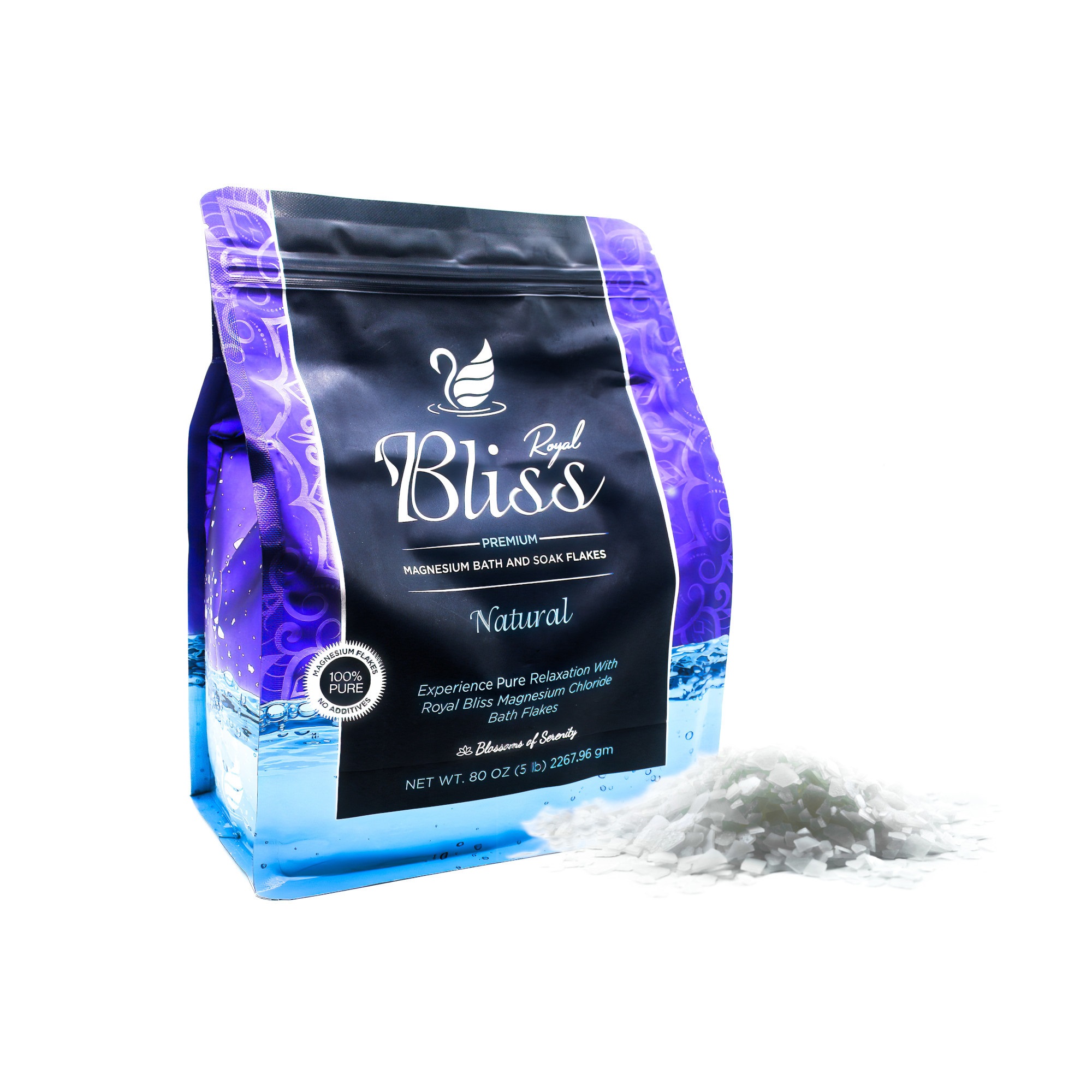 Royal Bliss Magnesium Bath and Foot Soak Salt Flakes 5lb by Halcytide Inc. 