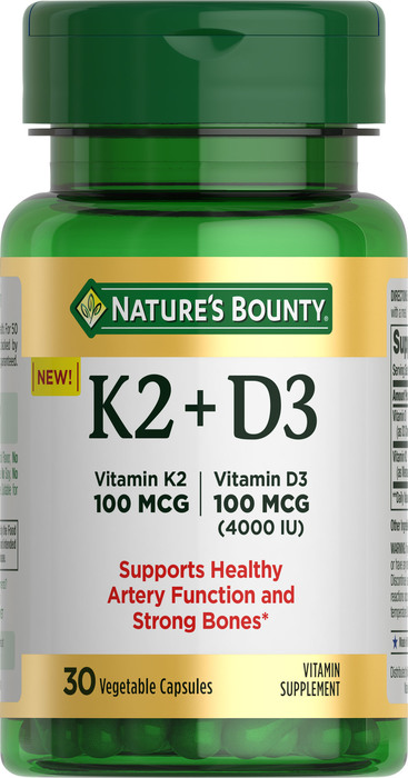 Case of 12- Natures Bounty Vit K2+D3 100Mcg-4000Iu Cap 30Ct  