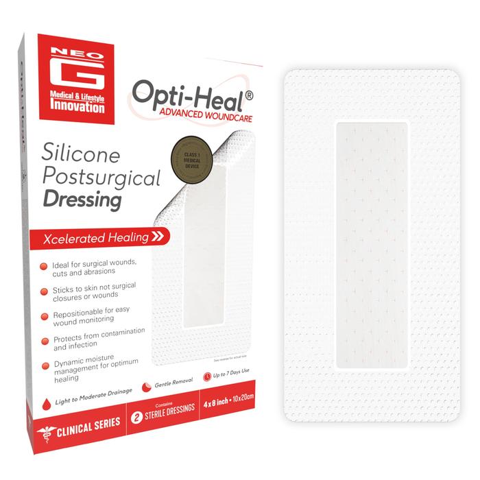 Pack of 12-Neo G Opti-Heal Silicone Postsurgical Dressing 4x8 2ct