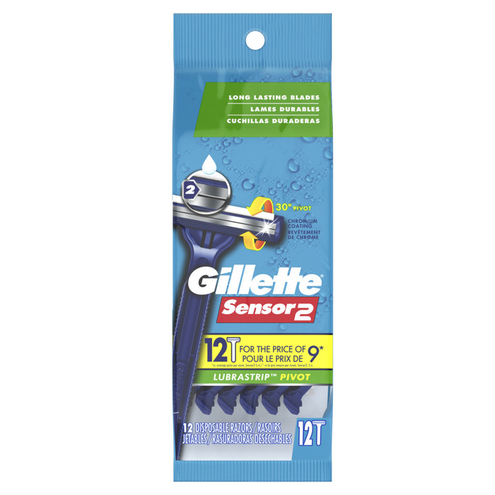 Gillete Razor In Store Pack of 12-Gillette Sensor2 Disposable Razors Pivot Lubrastrip 12 EA