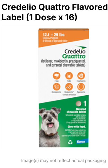 Credelio Quattro Flavored Chewable Tablets for Dogs and Puppies 50.1 to