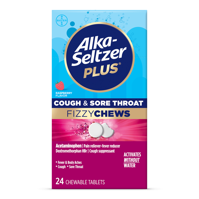 Alka Seltzer Plus Cough & Sore Throat Raspberry Chewables 24ct