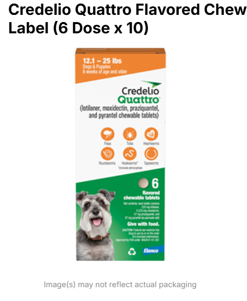 Credelio Quattro Flavored Chewable Tablets for Dogs and Puppies 12.1 to ...