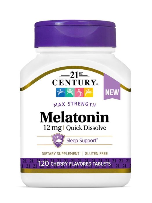 Pack of 12-21st Century Melatonin 12mg QD Cherry Tablets 120ct