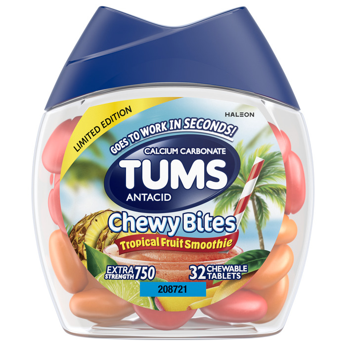 Case of 24-Tums Chewy Bites Tropical Fruit Smoothie Chew Tab  32ct by Haleon USA