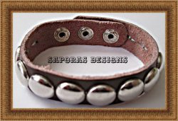 Real Brown Leather Bracelet With Silver Tone Buttons Western Style