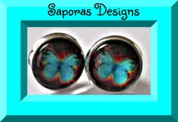 Silver Tone Turquoise Butterfly Stud Earrings 