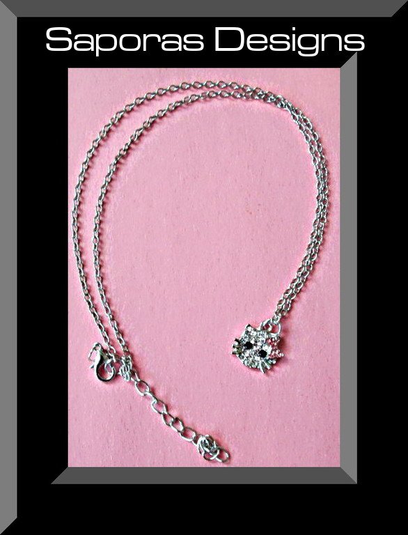 Image 0 of Hello Kitty Design Necklace Silver Tone With Clear Black & Pink Crystals