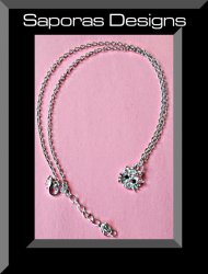 Hello Kitty Design Necklace Silver Tone With Clear Black & Pink Crystals