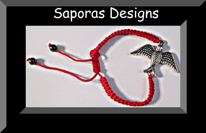 Image 0 of Handmade Red Braided Rope Bracelet With Silver Tone Bird Charm