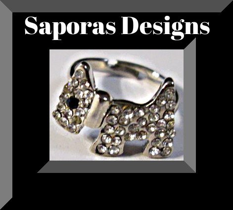 Image 0 of Silver Tone Dog / Puppy Design Ring With Clear & Black Crystals Size 3.5