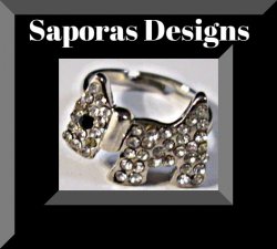 Silver Tone Dog / Puppy Design Ring With Clear & Black Crystals Size 3.5