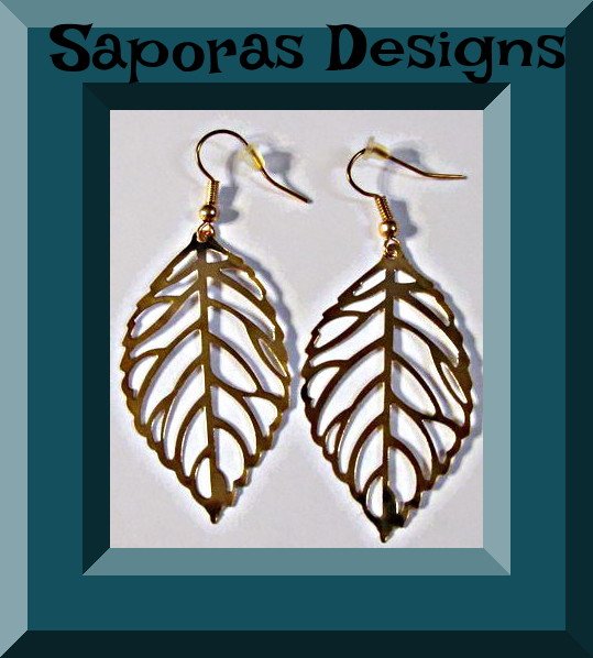 Image 0 of Gold Tone Dangle Leaf Design Earrings