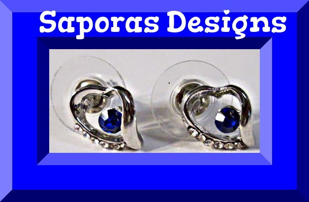 Image 0 of 18KRP Heart Design Stud Earrings With Blue & Clear Crystals