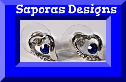 18KRP Heart Design Stud Earrings With Blue & Clear Crystals