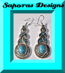 Tibetan Silver & Turquoise Dangle Earrings With Blue Crystals Native Ethnic 