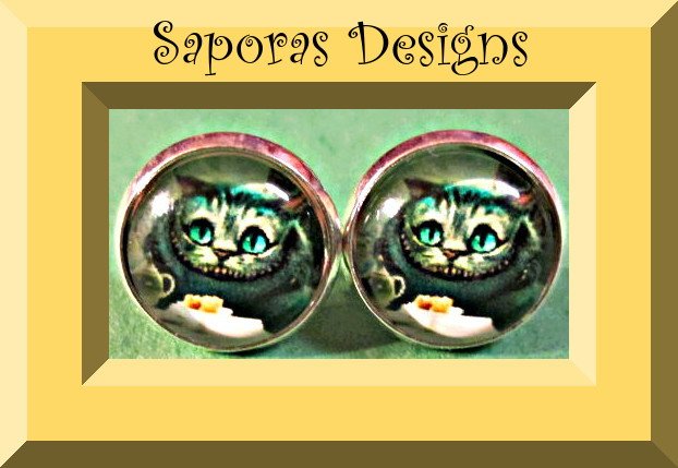 Image 0 of Cheshire The Cat Alice In Wonderland Design Stud Earrings