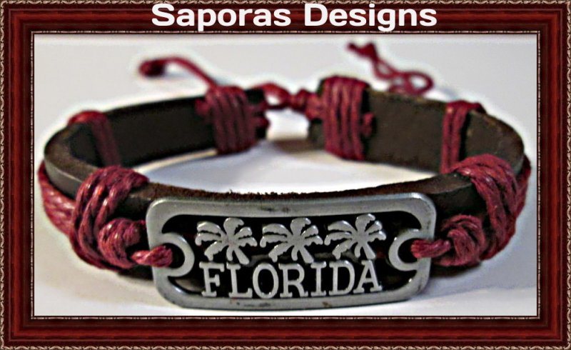 Image 0 of Handmade Leather Florida Design Bracelet Unisex