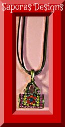 Antique Handbag Pocket Book Design Necklace With Colorful Rhinestones 