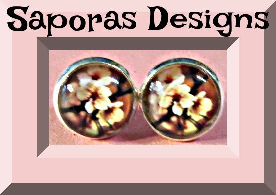 Image 0 of Silver Tone Pink Flower Design Stud Earrings