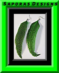 Black & Green Dangle Feather Earrings Native Ethnic Tribal Bohemian Design